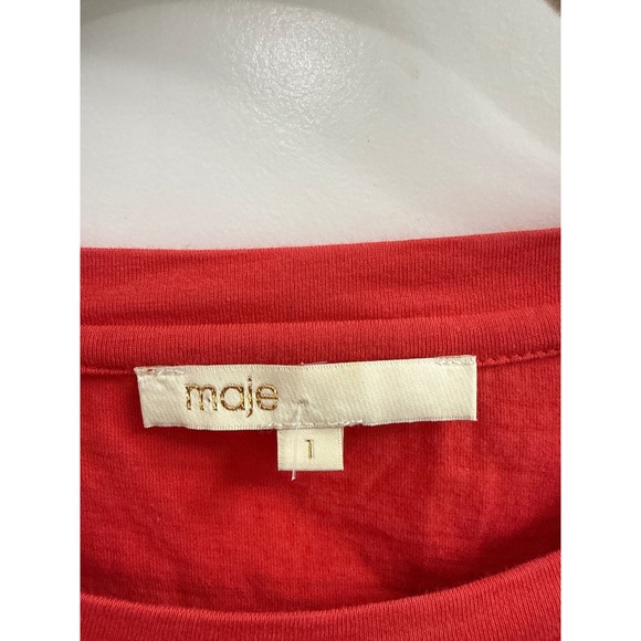 Maje Womens Red Pleated Ruffle Side Sleeveless Crop Cotton Top Size 1 Small - Picture 2 of 3